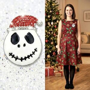 Silver plated red Crystal Jack skellington pendant necklace